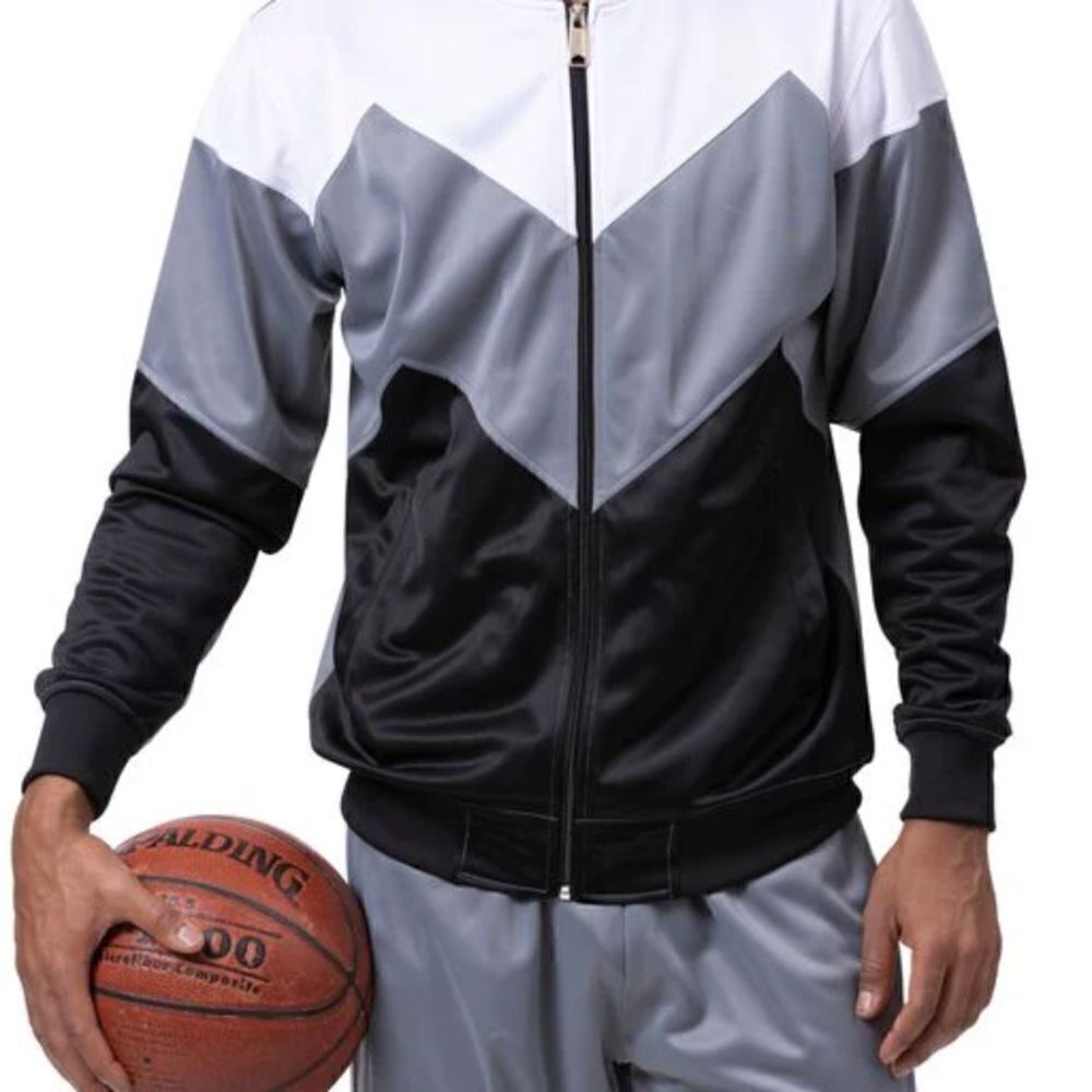 MEN'S MONTIQUE GREY/ BLACK 2 PIECE SPORT TRACK SUIT CHEVRON DESIGN. JS-29